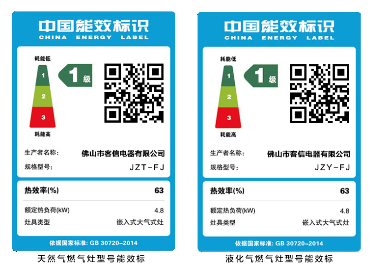 从燃气灶面板上边的能效标签型号字母中识别